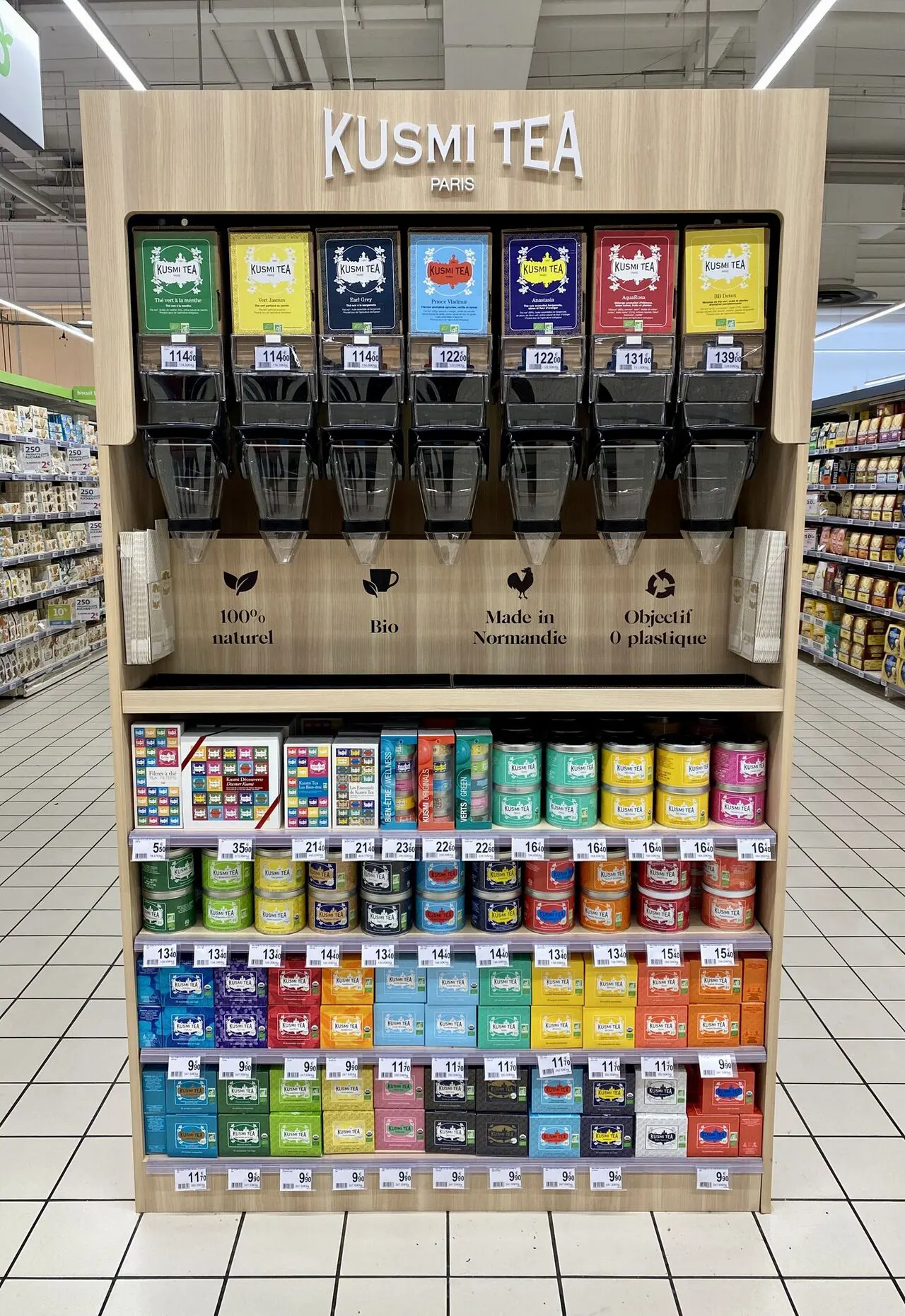 Gondelhoofd Kusmi Tea — 100% thee, 100% zero waste bij supermarkten E.Leclerc